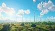 A panoramic view of a wind farm with turbines generating clean energy, highlighting the importance of renewable energy sources on Earth Day