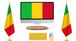 Modernizing Mali: Digital Representation of National Pride - Two Flag Stands with Keyboard and Mouse. Illustration in EPS Vector Format.