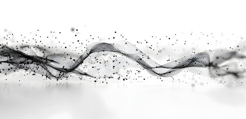 Poster - Abstract black and white background with interconnected dots, lines and shapes representing the complexity of digital data flow in network connections or global communication technologies in the style