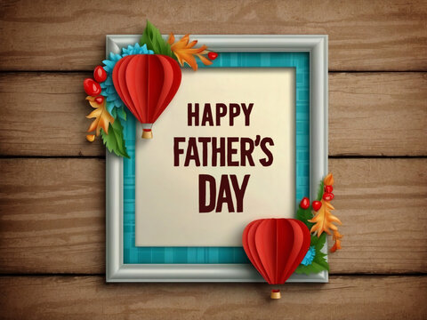 Father's Day card or frame with holiday icons made of paper.