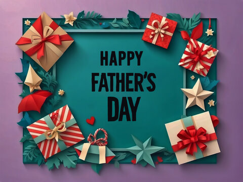 Father's Day card or frame with holiday icons made of paper.