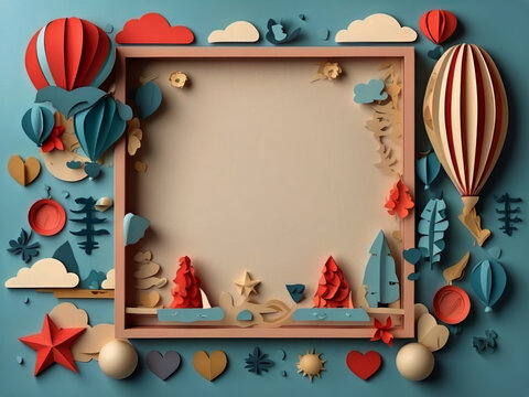 Father's Day card or frame with holiday icons made of paper.