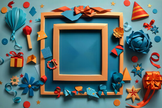Father's Day card or frame with holiday icons made of paper.