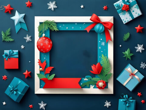 Father's Day card or frame with holiday icons made of paper.