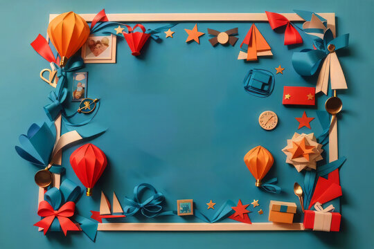Father's Day card or frame with holiday icons made of paper.