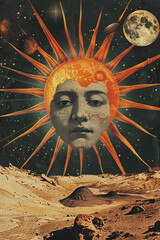 Wall Mural - Surreal Vintage Digital Collage Art, International Sun Day, the importance of solar energy, Sun’s contributions to life on Earth.