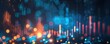 © Image - digital stock market chart with bar and line graphs, blue background, bokeh, dark