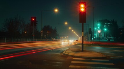 Aufkleber - A long exposure shot of traffic lights streaking through the night sky, capturing the constant motion of urban life.