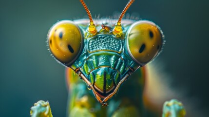 Poster - A macro shot capturing the intricate details of a mantis's compound eyes, reflecting the world around it.