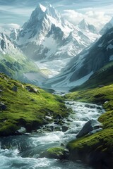 Poster - Mountain range with river running through it