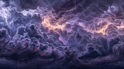 Poster - A panoramic view of a stormy sky at dusk, with ominous clouds tinged in shades of gray and purple.