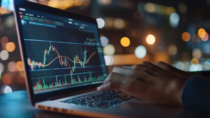 Aufkleber - A person analyzing market trends on a laptop with various graphs displayed.