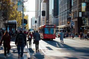 An Australians on their way to the office during peak hours