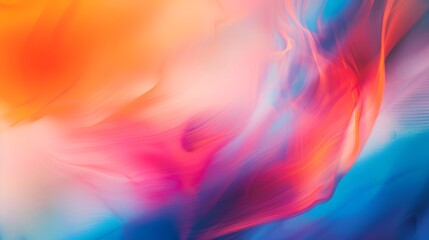 simple, restrained, large area of white a blurred abstract image of a blue, orange and red pattern o