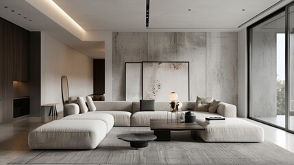 Poster - A stylish minimalist sitting room with a Scandinavian-inspired design, showcasing simplicity, functionality, and elegance.