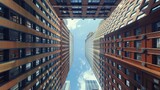 Fototapeta  - Tall buildings can be seen on both sides; glance up