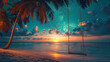 Swing on the tropical beach background, sunset background, concept of travel and summer holidays, vacantion time