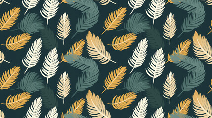 Wall Mural - A seamless pattern of overlapping tropical leaves in muted colors.