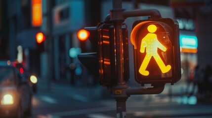Poster - A traffic signal with a pedestrian crossing sign, indicating when it's safe for pedestrians to walk across the street.