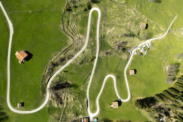 Switzerland top down view on mountain road