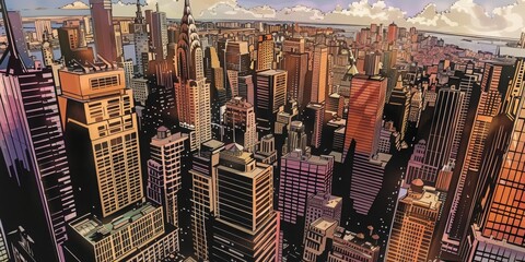 Wall Mural - comic book skyline completely mix Brown and Purple