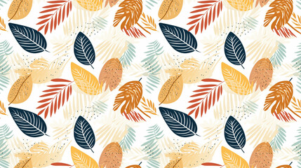 Poster - A seamless pattern with colorful leaves on a white background.