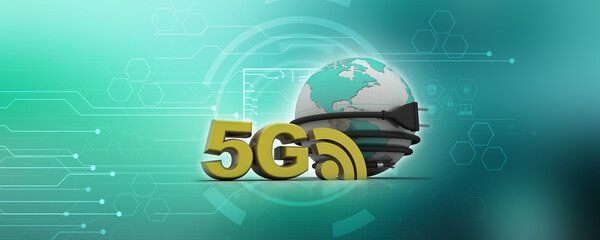 Poster - 3d rendering Fiber optical cable detail with 5G wifi