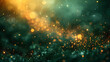 © S A H I N  - Abstract blur bokeh banner background. Gold bokeh on defocused emerald green background