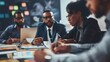 © Echoes Of Emotion - Multicultural professional businesspeople working together on research plan in boardroom, Generative AI