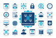 © Genestro - Network Security icon set. Encryption, Internet Data, Network Administration, User, Authorization, Cyber Security, Password, SSL. Duotone color solid icons