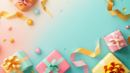 Sticker - A colorful array of presents with ribbons and balloons