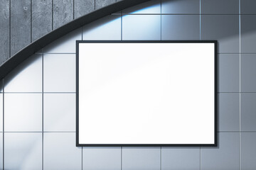 Poster - Modern underground interior with empty mock up poster on tile wall. 3D Rendering.