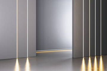 Poster - New gray concrete interior with light reflections on floor and mock up place. Gallery concept. 3D Rendering.