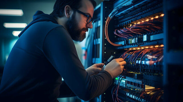 an it administrator configuring a network firewall for enhanced cybersecurity