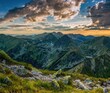 Beautiful view of mountain landscape in National Park High Tatra, Western Tatras. Dramatic overcast sky. Slovakia, Europe. Beauty world.