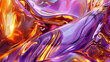 Liquid gold and purple metallic dynamic glossy fluid abstract luxurious background.