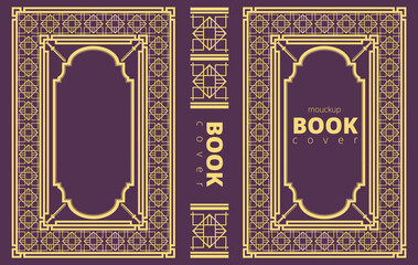 Ornate leather book cover and Old retro ornament frames. Royal Golden style design. Historical novel. Vintage Border to be printed on the covers of books. Colored Vector hand drawn illustration