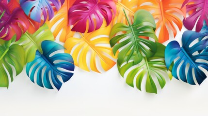 Canvas Print - Vibrant tropical leaves artistically laid out on a white surface, creating a clean and modern look for any promotional material,