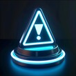 Striking Isometric 3D Render of a Glowing Blue Warning Icon with Exclamation Mark on Dark Background