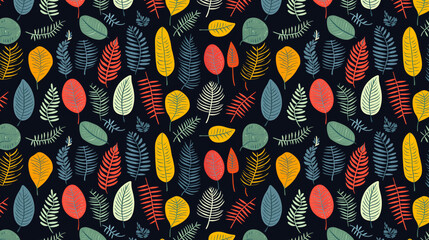 Canvas Print - Colorful seamless pattern with various leaves on a dark background