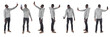 line of a group of same man making a self-portrait on white background