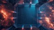 © Artsaba Family - Top view of a boxing ring with space-themed illumination and cosmic backdrop.