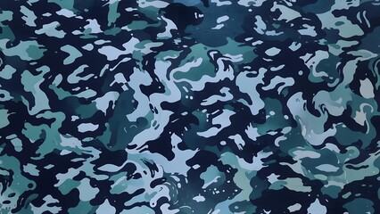 Camouflage blue background fabric texture, modern army dark pattern, street fashion print