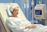 Fototapeta Zwierzęta - Woman, aged 50, from Australia, receiving intravenous therapy in the infusion center of the hospital