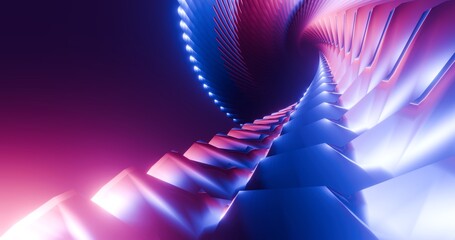 Wall Mural - Futuristic abstract background geometric construction glow blue neon cyberspace 3d render