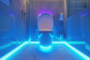 Wall Mural - Futuristic toilet in contemporary bathroom. Modern automatic toilet bowl