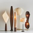 Modern floor lamps in various designs, standing on a white background, showcasing their stylish features.