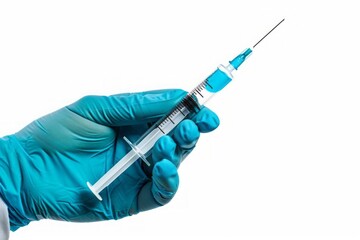 Doctor's hand holding syringe of medicine vaccine for cure the disease sickness ill on a white background.