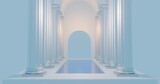 Fototapeta  - Classic interior with swimming pool and columns. Podium background 3d render