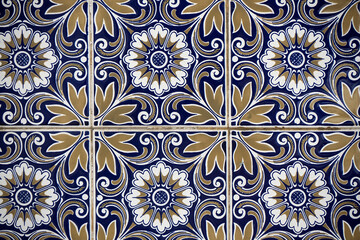 Aveiro, Portugal, Portuguese tiles Azulejo. Traditional pattern of decorating house exterior walls